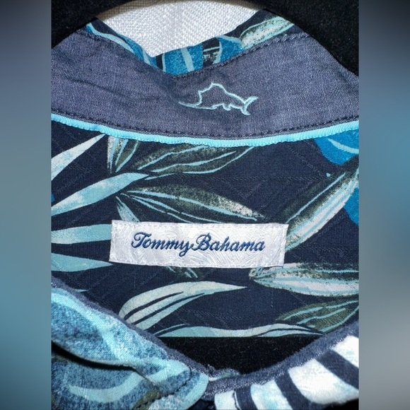 Tommy Bahama Mens XL 100% Silk Blue Green Lavish Leaves SS Button Up Ocean Deep - Picture 5 of 12